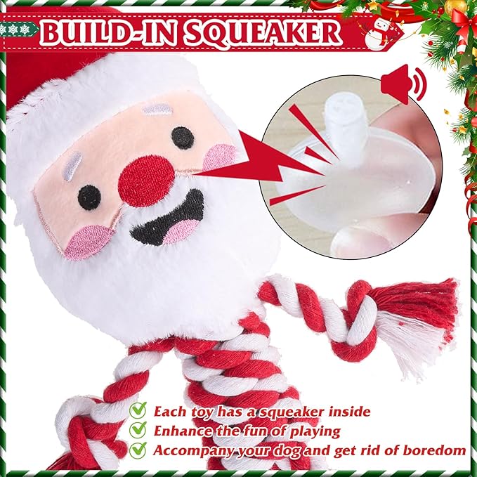 PUPTECK Christmas Dog Squeaky Chew Toys - 3 PCS Funny Santa Plush Stuffed Toys for Puppy Pet Tugging Playing