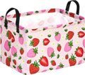 Strawberry Print Storage Box Girls Gifts Basket Clothes Hamper Basket Collapsible Organizer Bin Gift Shelf Baskets for Home and Kitchen Storage.