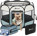 Persure Dog Cat Pet Playpen Puppy Crate Cage for Indoor Outdoor Travel | Nursing Rest Zone Recovering Pet Quarantine Room Portable Pop Up Easy to Set up lightweight (Grey with Pad, Medium)