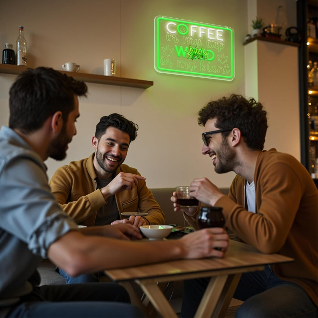 Coffee Neon Sign, Leaf Neon Signs for Wall Decor, Dimmable Acrylic Neon Lights for Coffee Bar Coffee Shop Bar Pub Club Bistro Man Cave Restaurant Game Room Hotel