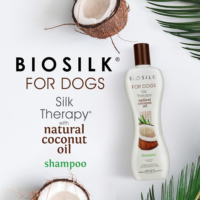 BioSilk for Dogs Silk Therapy Shampoo With Natural Coconut Oil | Sulfate and Paraben Free Natural Dog Shampoo, 12 Fl Oz - 6 Pack | Made in the USA
