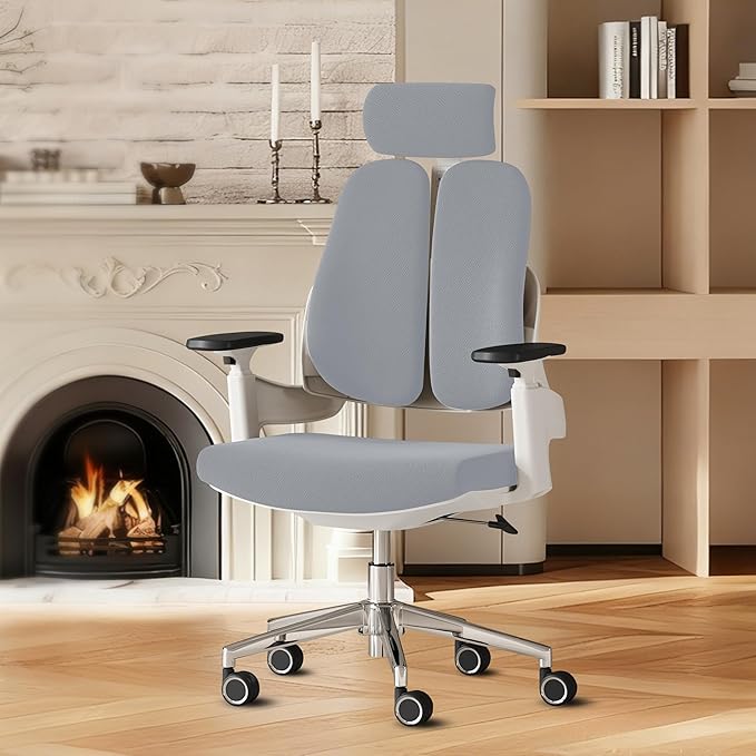 Ergonomic Office Chair Desk Chair Dual-backrest Computer Chair with Flexible Lumbar Support and Adjustable Height, 500lbs Extra Wide Seat with Wheels, for Home & Office Use Grey