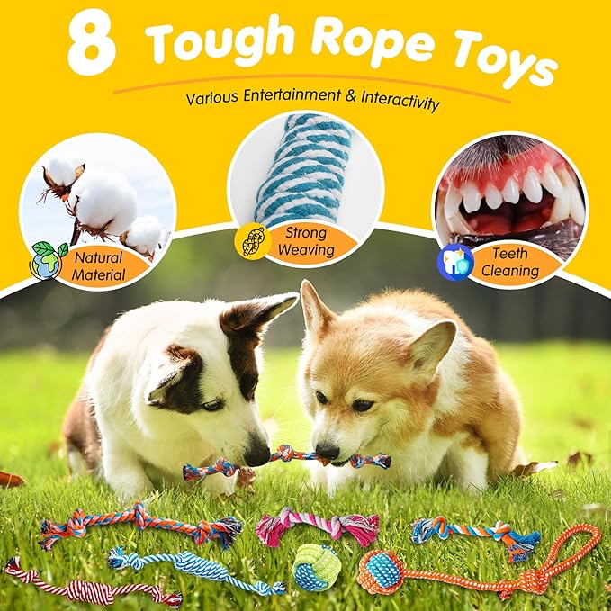 Zeaxuie 25 Pack Luxury Dog Chew Toys for Puppy, Dog Toys with Ropes, Treat Ball and Squeaky Puppy Toys for Teething Small Dogs