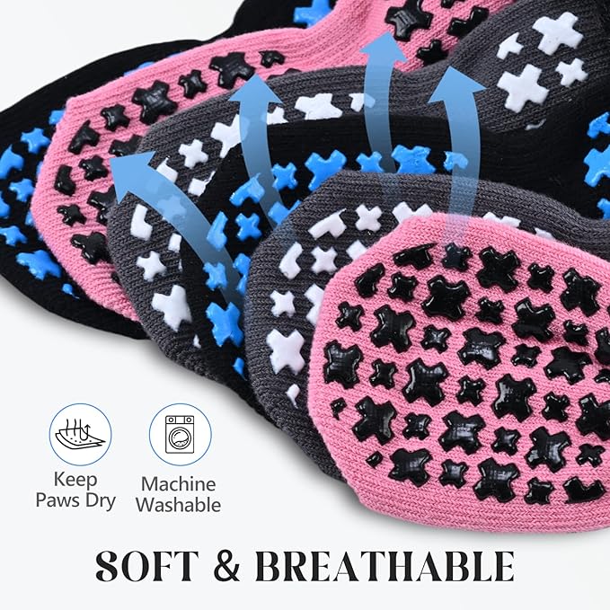 Non-Slip Dog Socks for Hardwood Floors Anti Slip Double-Sided Grippy Socks for Senior Dogs to Prevent Licking Paws, Scratching & Hot Pavement Premium Dog Paw Protector with Grippers Black M