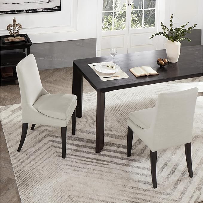 Upholstered Dining Chairs Modern Sidechair Performance Fabric High Back Armlesschair for Diningroom Kitchen,Cream,Set of 2(1 Box)