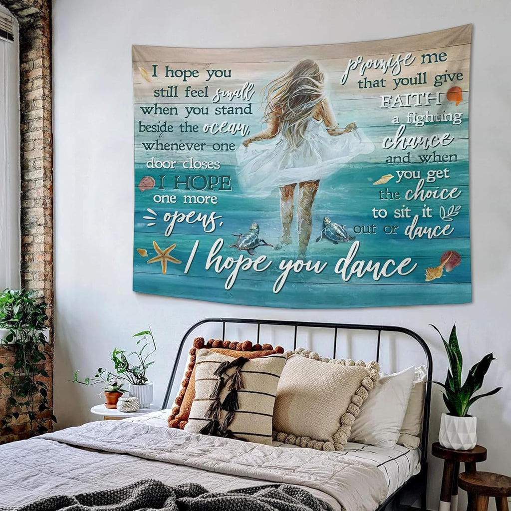 Coastal Beach Tapestry I Hope You Dance Tapestry Wall Hanging for Bedroom Sea Turtle Tapestries Aesthetic Wall Decor for Home Dorm Living Room 40"x60"