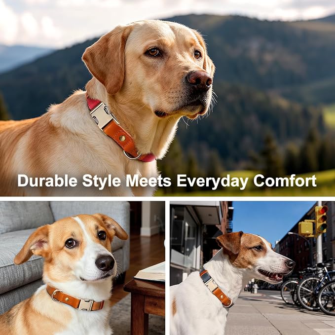 Plutus Pet Genuine Leather & Hemp Dog Collar – Adjustable Heavy Duty Pet Collar with Quick Release Metal Buckle, Soft & Stylish for Puppy and Small, Medium, Large Dogs (Red, S)