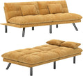 Futon Sofa Bed Convertible 70 inch Solid Wood Couch for Living Room, Chenille Fabric, 2 Cushions (Caramel Orange)