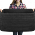 70L Large Blanket Basket, 21.6" x 16.9" x 11.8" Woven Storage Basket for Living Room, Nursery Blanket Storage for Toys, Towels, Dirty Clothes (Black)