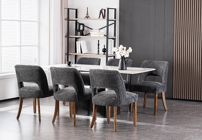VKNOW Wooden Dining Chairs Set of 6, Modern Fabric Upholstered Dining Room Chair Kitchen Chairs, Farmhouse Dinner Chair for Kitchen Dining Room, Charcoal