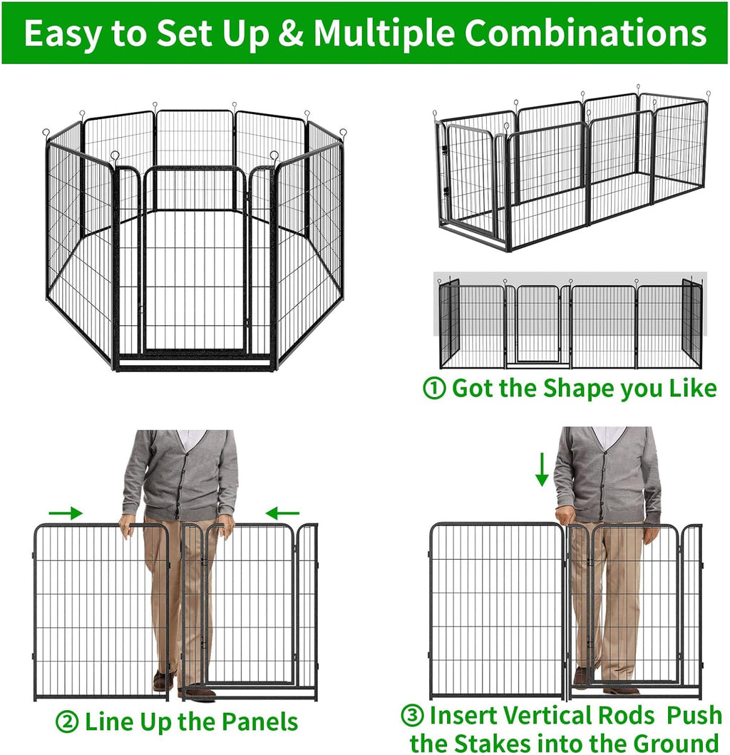 Dog Playpen Outdoor Extra Wide 8 Panels Heavy Duty Dog Fence 40" Height Anti-Rust with Doors Portable for RV Camping Yard, Total 21FT, 35 Sq.ft, Snowy Black
