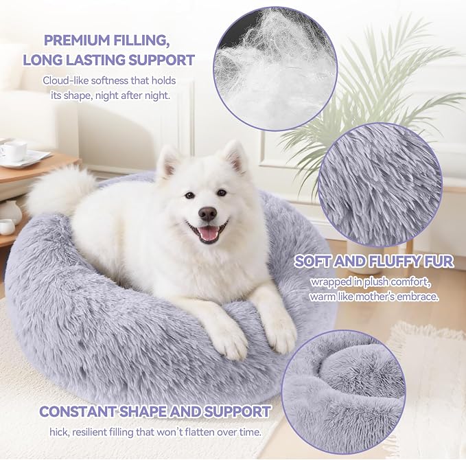 Large Dog Bed, Washable Plush Donut Dog Bed, 36 Inch | Extra spacious plush dog cushion with calming support for large dogs enjoying daily recovery, cozy naps and indoor comfort.