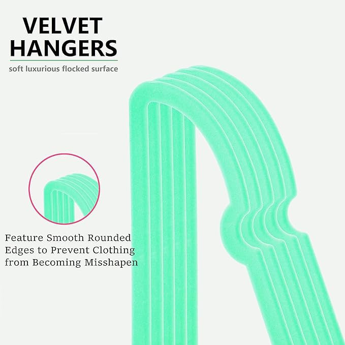 Velvet Hangers 20 Pack, 16" Non Slip Adult Hangers, Slim Clothes Hanger with 360 Degree Swivel Hook - Durable & Cute for Coats, Shirts, Dress (Green)