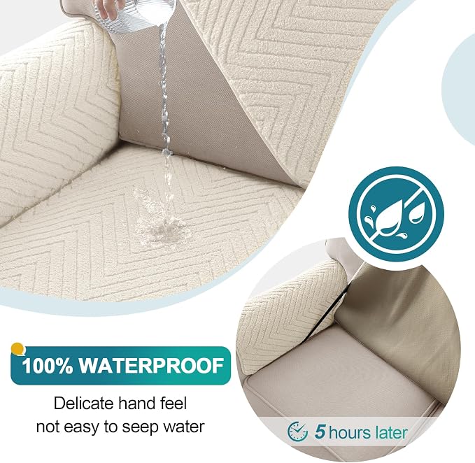 Turquoize Waterproof Couch Cover for Dogs Fuzzy Pet Couch Covers for Sofa Thick Dog Bed Cover Non-Slip Sofa Covers for 3 Cushion Couch Protector Slipcover Pet Friendly (Beige, 36" x 63")