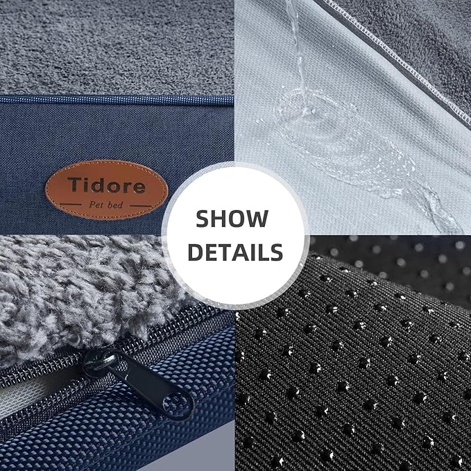 Tidore Orthopedic Dog Beds for Medium Dogs, Durable Egg Crate Foam Sofa Dog Bed wit Washable Removable Cover,Waterproof Lining,Pet Bed for Large Dogs (Dark Grey-Velvet, 31.5" L x 25.2" W x 7" Th)
