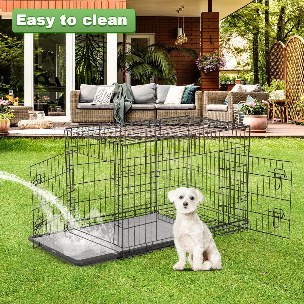 BestPet | Dog Crate | 36" | Black | Foldable Metal Kennel with Double Doors, Secure Slide-Bolt Latches, Leakproof Tray | Portable Dog Cage for Medium Sized Breeds | for Travel, Indoor & Outdoor Use