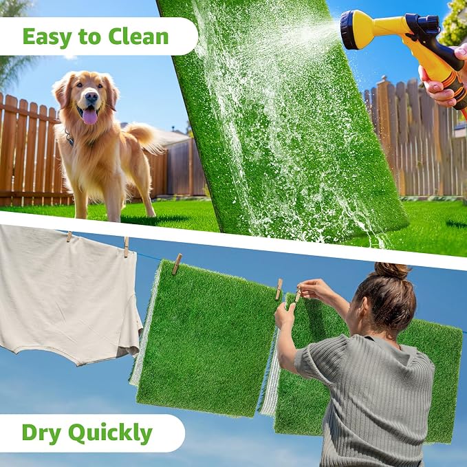 2 Pack Artificial Dog Grass Pee Pad 30.5x30.5, Indoor Puppy Potty Training | Replacement Grass Pad, Easy to Clean, with Drainage, Realistic, Fake Grass Mat, Turf Rug for Apartment, Balcony, Outddor Use