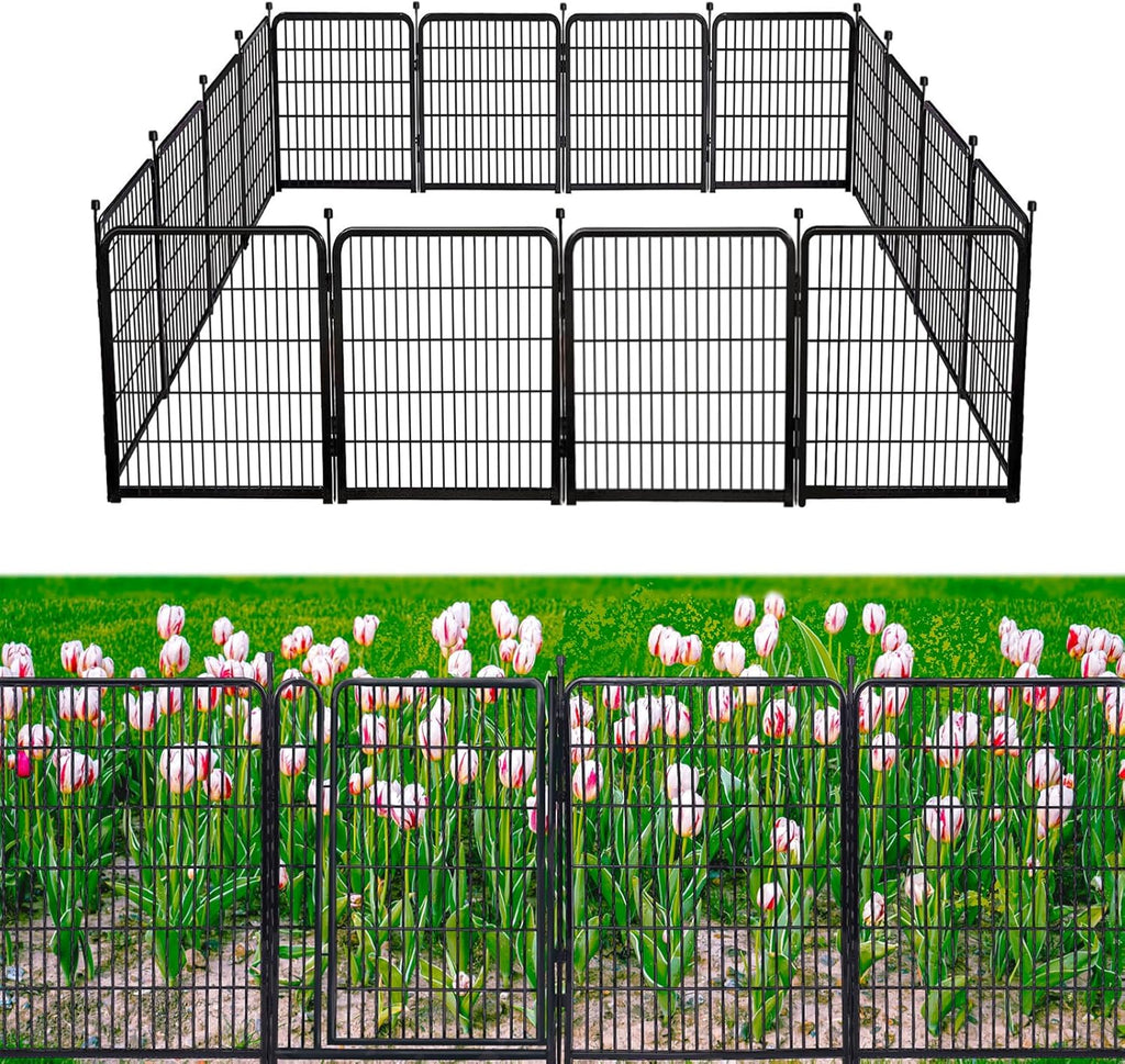 40in(H) Doorless Fence for Garden 14 Panels， 31.2 Ft(L) Barrier, Outdoor Garden Protection for Dogs Low Threshold,Indoor Fence Without Gate