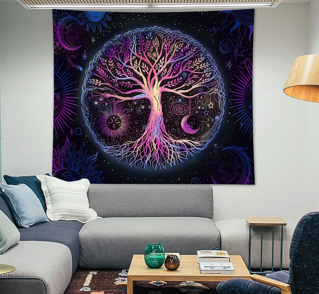 FORATER Tree of Life Tapestry Wall Hanging Colorful Life Tree Tapestries Aesthetic Sun and Moon Galaxy Wall Tapestry for Bedroom Living Room Dorm(53 x 61 Inch, Multicolor)