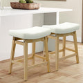 Counter Height Bar Stools Set of 2 for Kitchen Island Modern Barstools with Upholstered Faux Leather Backless Seat and Solid Wood Legs, 24 inch Farmhouse Bar Chairs, White
