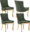 Luxury Fabirc Upholstered Dining Chairs Set of 4,Neutral Chenille Kitchen Room Chair with Nailhead Trim,4 Piece Modern Side Chairs for Dining Room,Living Room,Bar (Olive Green-Gold, Set of 4)