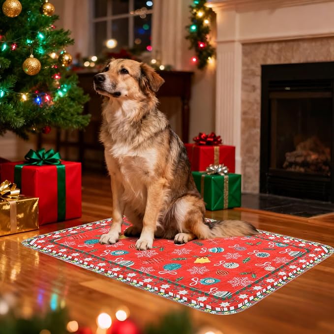 KOOLTAIL Washable Pee Pads for Dogs, 2 Pack Christmas Pet Mats, Super Absorbent Reusable Puppy Training Pads Waterproof,Nonslip Leak-Proof Dog Pee Pad,Large Whelping Pads for Floor,Crate,Couch,24"*36"