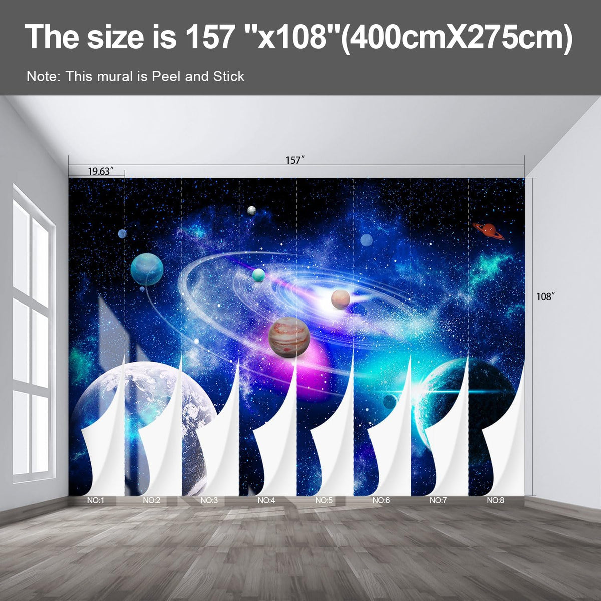 Planet Wall murals Peel and Stick Galaxy Wallpaper for Bedroom Nursery Room - 108"x157"