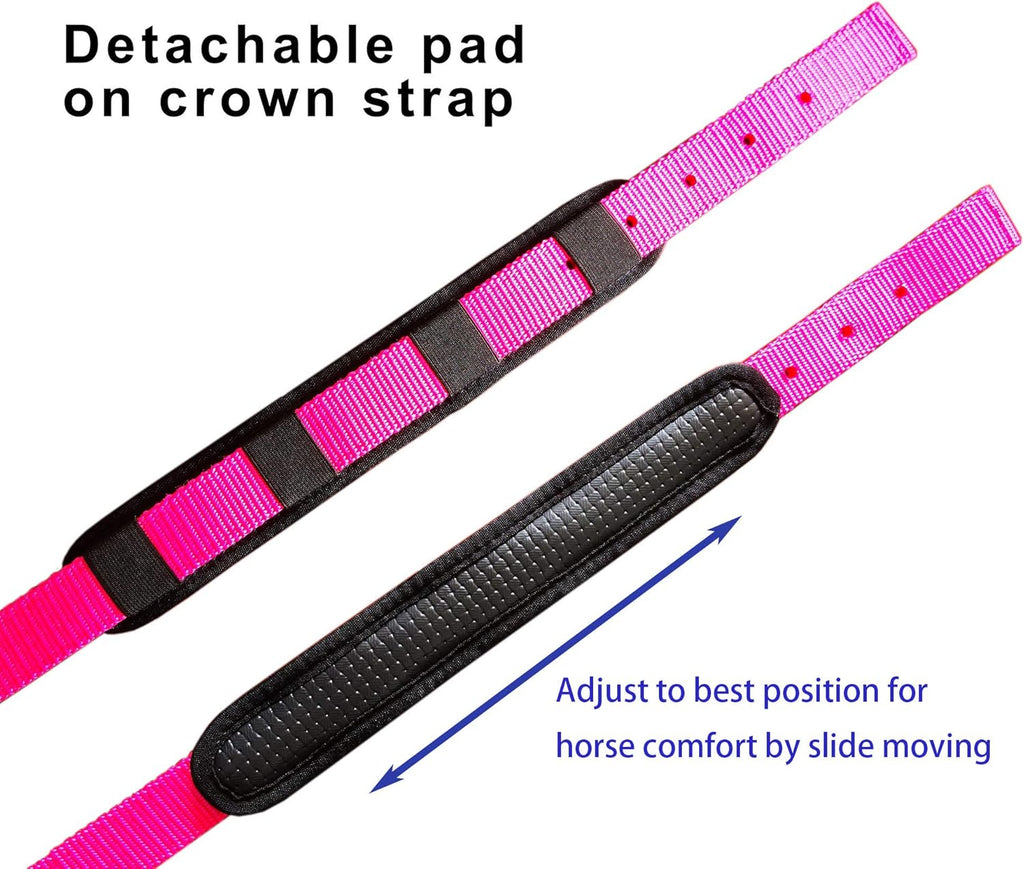 T TEKE Adjustable Horse Halters by Heavy Duty Soft Nylon, Padded with Anti-rubbing Waffle Neoprene on Both Crown & Nose
