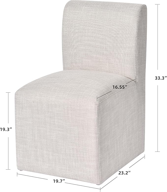 DUHOME Upholstered Dining Chair with Casters,Armless Modern Rolling Linen Dining Chairs with Wheels for Dining Room Bedroom Reading Room Living Room