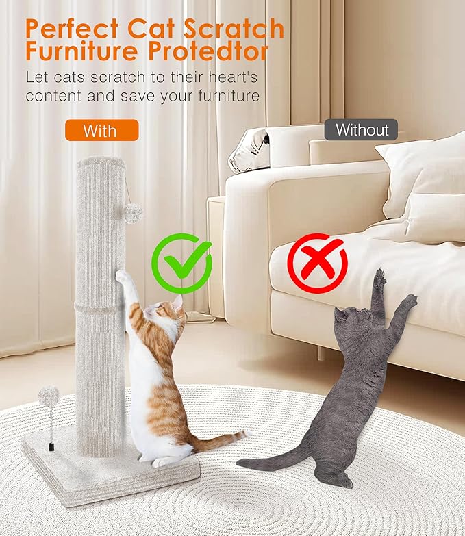 Carpet Craft Cat Scratching Post Heavy Duty for Indoor Large Cats and Adult Cats,Tall and Thicked Cat Scratch Post,Carpet Cat Tree Tower Scratcher with Interactivity Balls,Beige