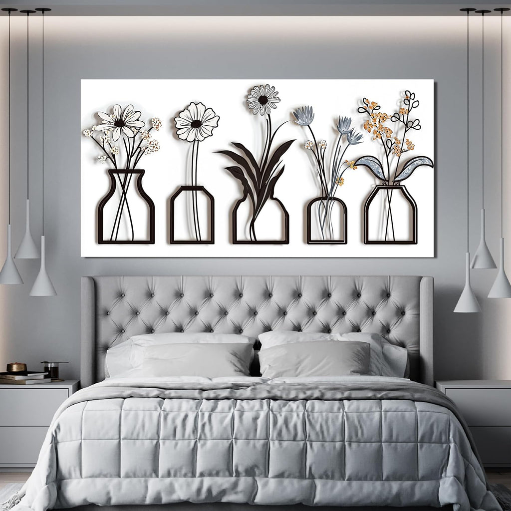 Canvas Wall Art Decor Modern Black and White Wall Art Decoratiions Abstract White Flower Wall Art Prints Minimalist Art Work for Wall Decor Pictures for Living Room Home Office Decor 24" X 48"