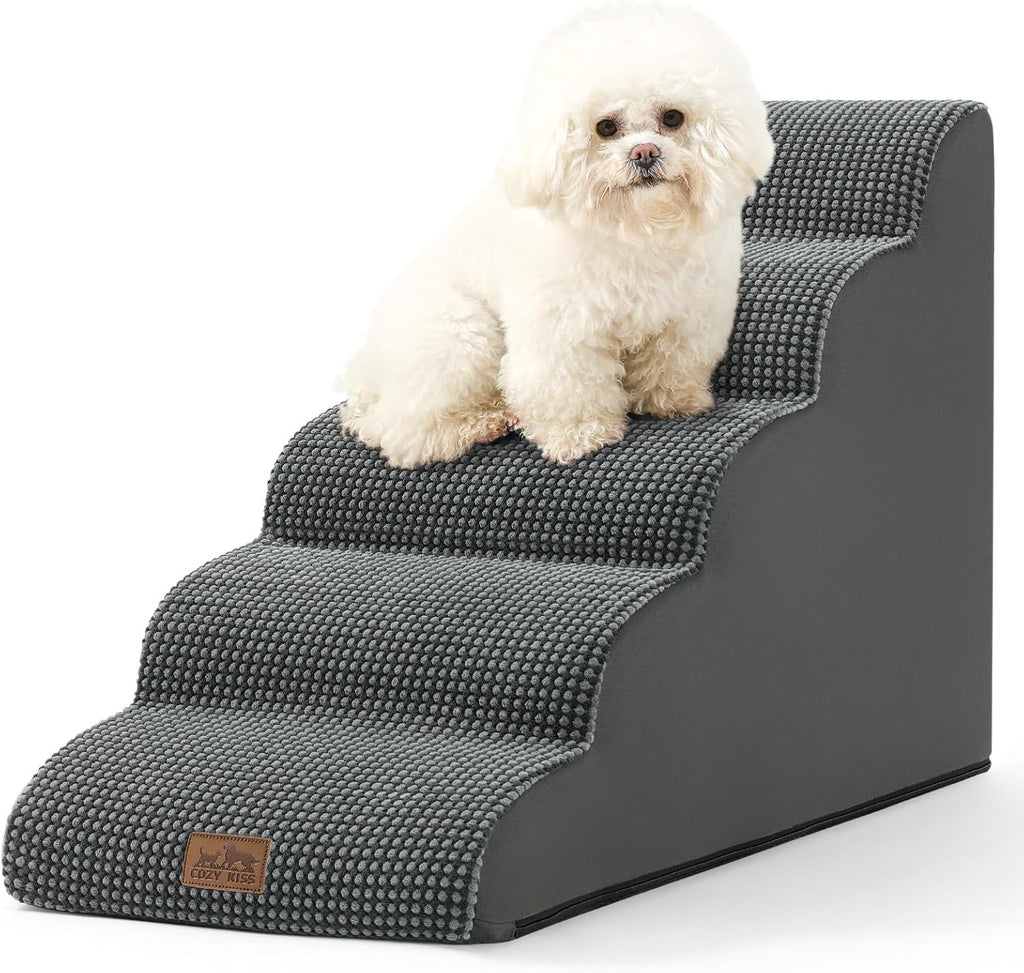 Dog Stairs for High Bed 22.6" H, Small Dog Step for Puppy, Older or Cat, Curved Ramp for Car, Ladder with High Density Foam, Lightweight, Durable, 15.7x33x22.6 inch, 5 Step, Dark Grey