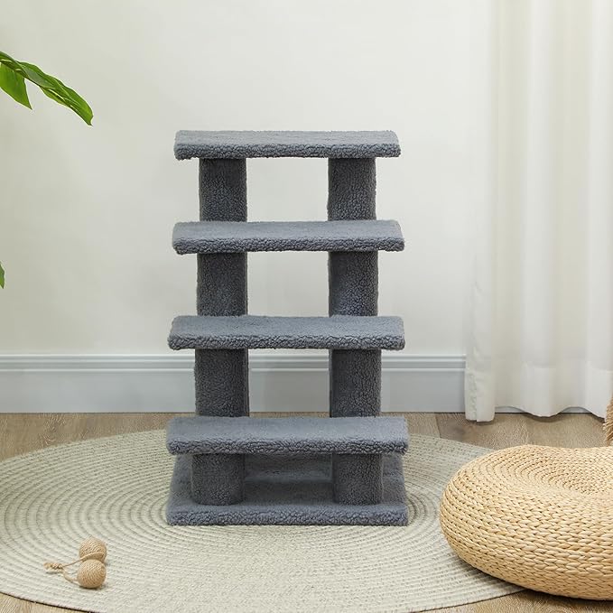 PawHut 25" 4-Step Multi-Level Carpeted Cat Scratching Post Pet Stairs - Gray