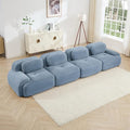 152" Modern Corduroy Cloud Sofa, Boneless Modular Large Sectional Couches for Living Room, Blue 4 Seater Compressed Memory Foam Couch, Extra Deep Seat, No Assembly