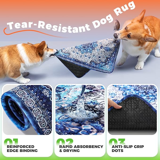 Hompet 2 Pack Super Absorbent Dog Door Mat for Muddy Paws, Washable Pee Pads for Dogs, Reusable Puppy Training Pads, Quick Dry Non-Slip Pet Entryway Rug, Leak-Proof Potty Pad for Indoor Floors 18x28
