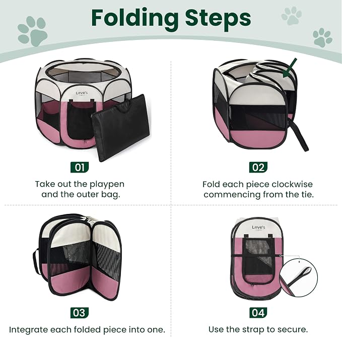 Love's cabin Pet Puppy Dog Playpen, Medium Dog Tent Crates Cage Indoor/Outdoor, Portable Playpen for Cat, Foldable Pop Up Dog Kennel Playpen with Carring Case, Removable Zipper Top, Light Pink