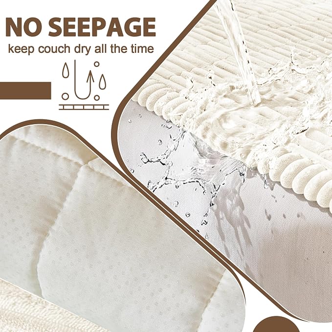 FUANGUI 2 Pack Waterproof Couch Cover for Dogs Pets Sofa Protector | Non-Slip Washable Fuzzy Soft Sofa Slipcover for 2 PCS L Shaped Sofa Pet Friendly, 27.6" x 59.1"+27.6" x 70.9", Beige