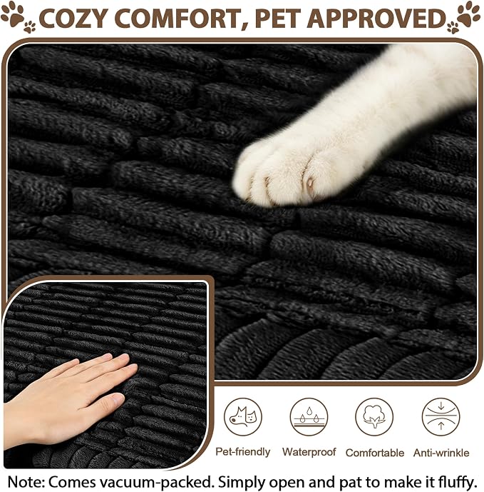FUANGUI Waterproof Couch Cover Sofa Cover for Dogs and Pets Sofa Protector | Non-Slip Washable Fuzzy Soft Cat Bed Sofa Slipcover for 2-3 Cushion Couch Sofa Pet Friendly, Black, 27.6" x 82.7", 1 pcs