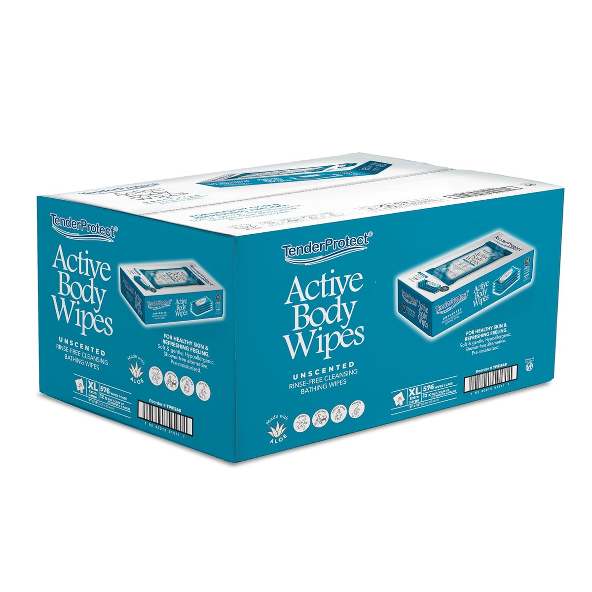 Active Body Wipes, XL Rinse-Free Shower Wipe for Adults, 9" x 12" Extra Large, Aloe, No Rinse Bath Wash Cloth - Gym, Sports, Travel, Camping, Elderly Care, Portable (Case of 576)