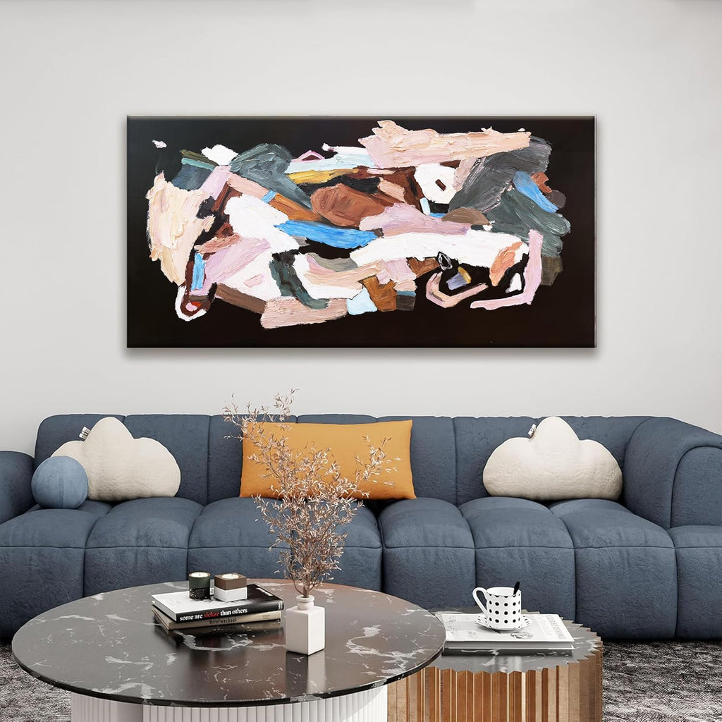 TAIJXAGSG Canvas Art Wall Decor Black Abstract Wall Art For Living Room Modern Canvas Colorful Abstract Wall Art Prints Black Wall Art Pictures For Bedroom Hotel Home Wall Decor 24 X 48 Inch