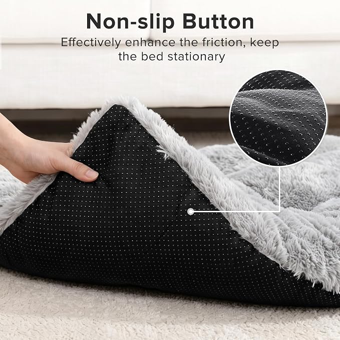 JOEJOY Large Dog Bed Crate Pad, Deluxe Plush Washable Dog Beds Fulffy Soft Kennel Pad Anti-Slip Pet Sleeping Mat for Large Medium Small Dogs, 35" x 23", Grey