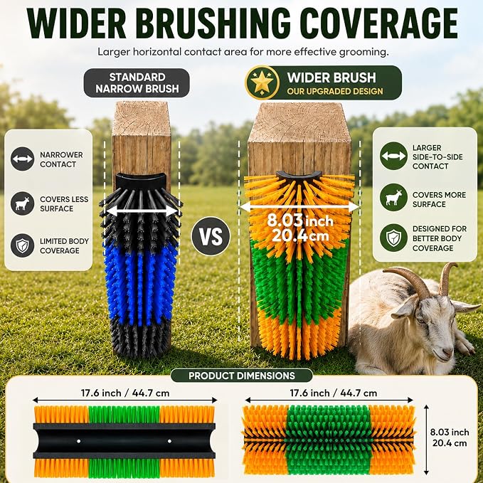 Livestock Scratching Brush, 4-Pack-Grooming Posts for Cows, Horses, Goats and Pigs with 8 Screws, Help Relieve Discomfort in Livestock and Prevent Damage to Fences