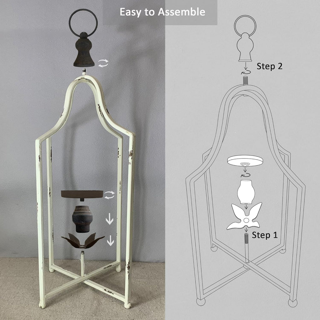 Large Tall Shabby Chic Lanterns Decorative Indoor Outdoor, Outside Gifts Front Porch Patio Vintage Metal Candle Holders, Fireplace Table Floor Farmhouse Rustic Decor Set of 2