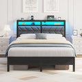 Seventable Bed Frame Full Size with Charging Station, LED Bed with Upholstered Storage Headboard, Metal Platform Bed with Under Bed Storage, No Box Spring Needed, Noise Free, Easy Assembly, Grey