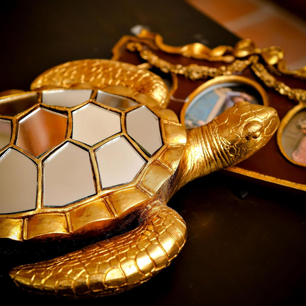 Vintage Wall Sculpture Animals Turtle Mirrors - Gold Resin Glass Wall Decor, Perfect for Victorian and European Themed Homes