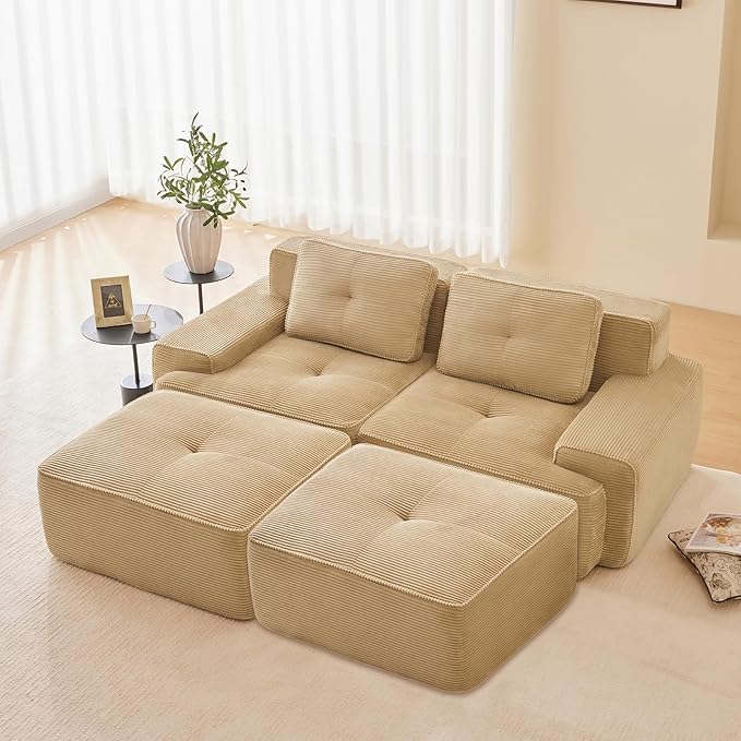 Camel Ottoman for Modular Sectional Sofa, Corduroy Deep Seat for Oversized Compressed Boneless Sectional Couches for Living Room Bedroom Apartment, Cloud Sofa Couch Set, Memory Foam, No Assembly