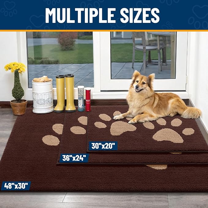 Smiry Dog Door Mat for Muddy Paws, Absorbs Moisture and Dirt, Low-Profile Entryway Mat with Non-Slip Backing, Entry Indoor Outdoor Doormat for Inside Floor (59x24 Inches, Brown, Paw)