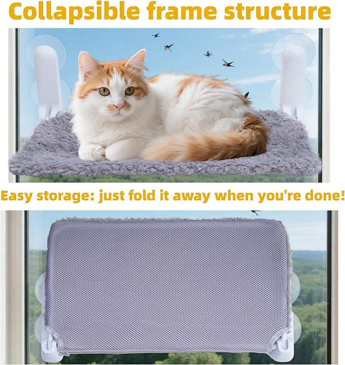 YUNIQUE Cat Window Perch, Upturned Edge Bracket, Portable Wall Hammock for Indoor Cat, Grey