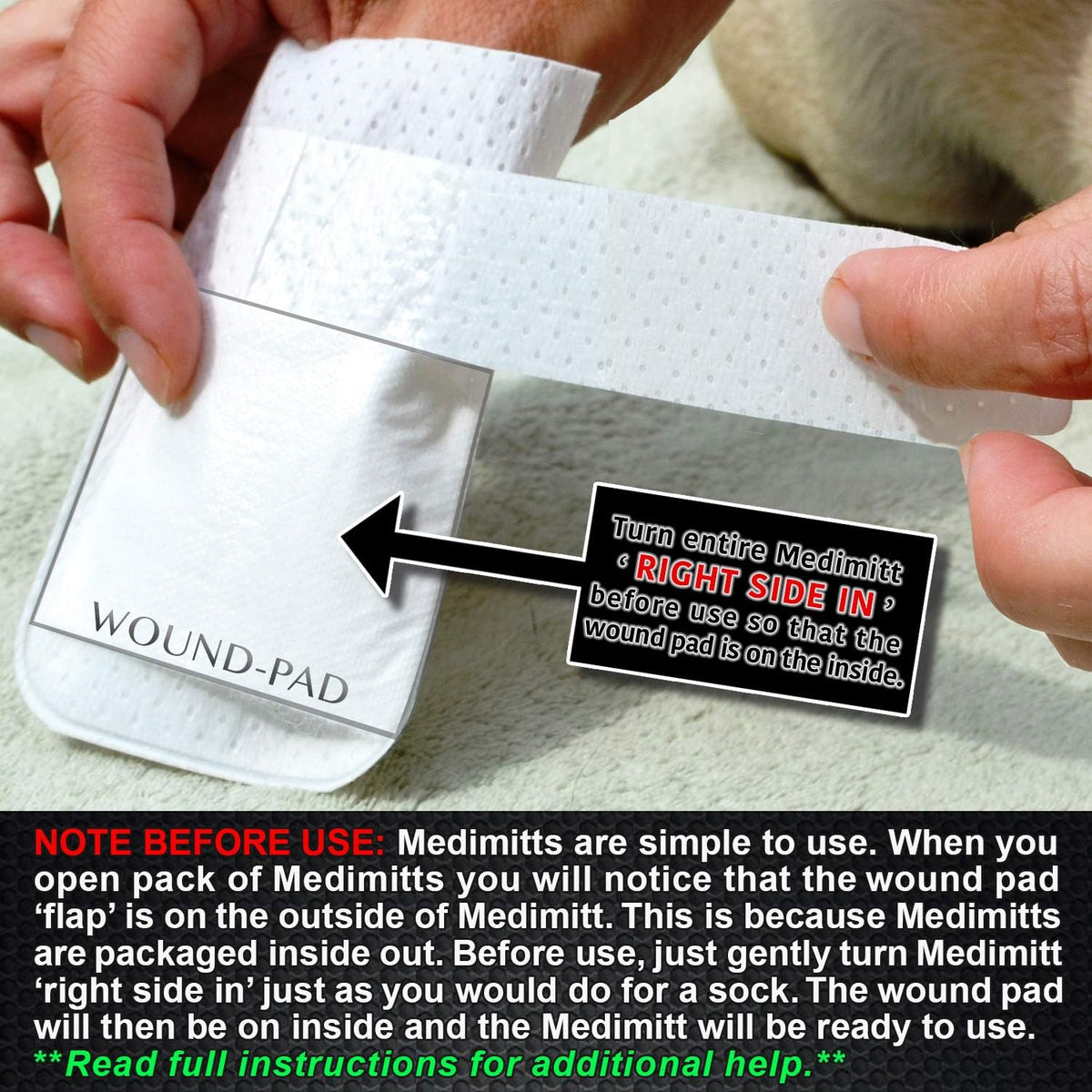 Medimitt Paw Bandages for Dogs, Cats and Pets – Stretchy Medical Booties, First Aid for Paws – Non Slip, Non Adhesive, Breathable, Disposable, Washable, Adjustable Strap, 12 Pack (Large)
