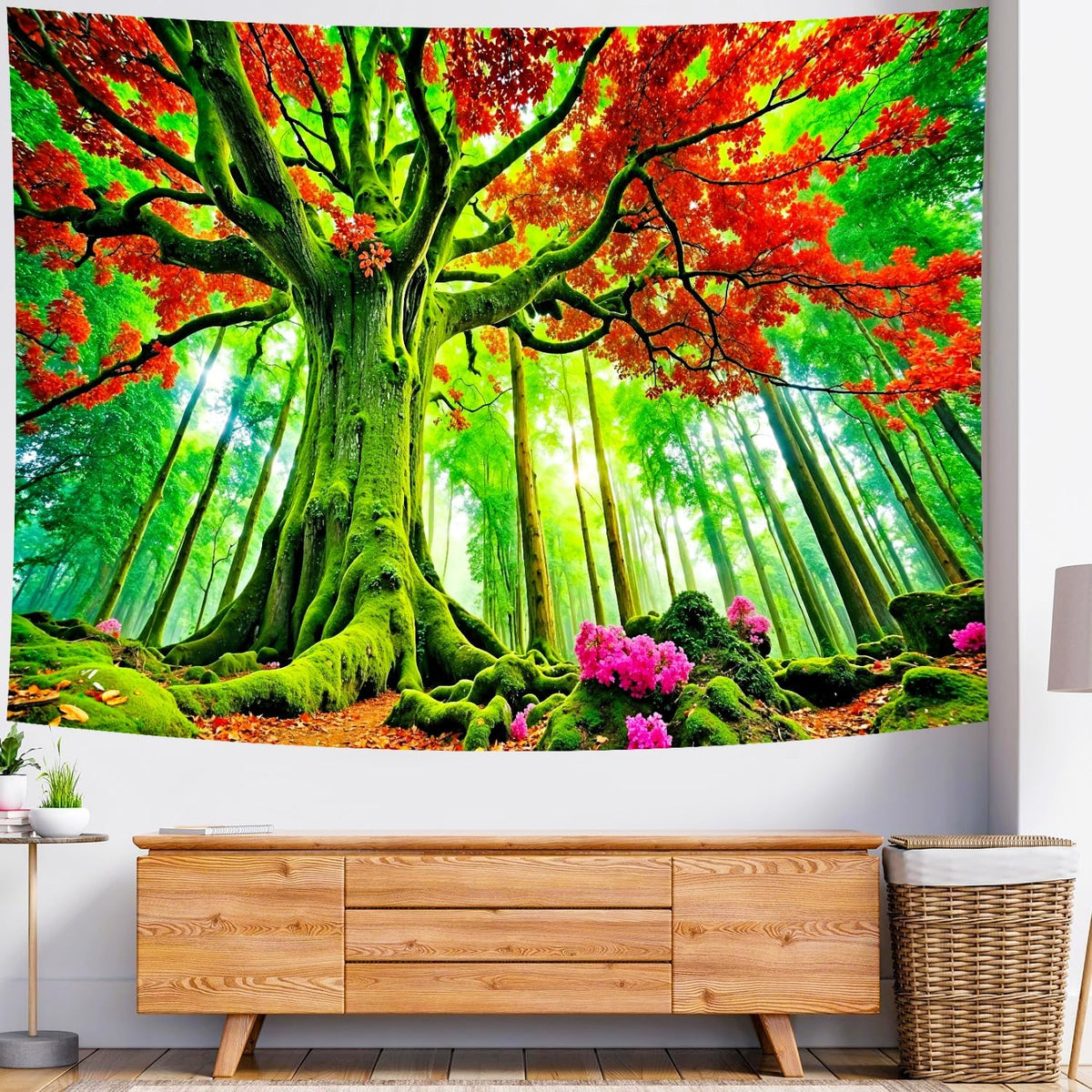 Delur Forest Tapestry Tree of Life Green Landscape Rainforest Wall Hanging Tapestry Colorful Mystical Nature Spiritual Psychedelic Headboard for Bedroom Living Room Home Decor (59.1" x 78.7")